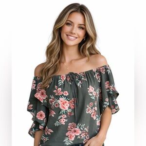 Floral Off-Shoulder Top - Green